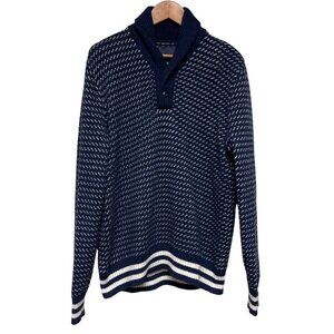 American Eagle Preppy Blue White Cowl Neck Men's Sweater Size Large